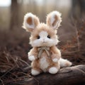 little fluffy bunny on blurred autumn background