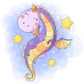 Little flying lilac dragon and stars. Vector illustration Royalty Free Stock Photo