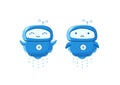 Little flying Robot mascot character. Good luck and bad luck. Joyful and sad. Chat bot. Cartoon vector illustration.