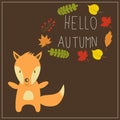 The little fox with hello autumn background vector.illustration Royalty Free Stock Photo