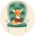 Little fox reading a book