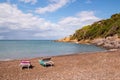 Little free public beach with beautiful colorful pebbles at Nisporto, Island of Elba Italy Royalty Free Stock Photo
