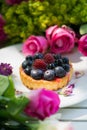 Little friut tartelet with flowers Royalty Free Stock Photo