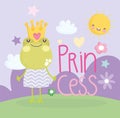 Little frog with crown and dress princess cartoon cute text Royalty Free Stock Photo