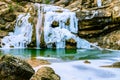 Little frozen waterfall with green water Royalty Free Stock Photo