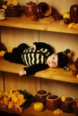 Little funny baby with bee costume Royalty Free Stock Photo