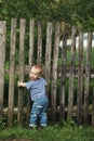 Little funny boy with fence Royalty Free Stock Photo