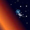 Little funny cartoon mouse astronaut in a spacesuit flying in space among the stars