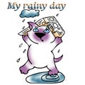 Little funny cat with pressa in rainy day Royalty Free Stock Photo