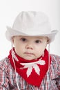 Little funny cowboy on white background Royalty Free Stock Photo