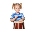 Little Funny girl play drum.