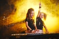 Little girl play on synthesizer in music studio Royalty Free Stock Photo