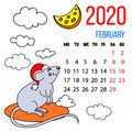 Little funny hand vector mouse with month february calendar for the 2010 year Royalty Free Stock Photo