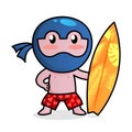 Little funny ninja surfeng in swimming trunks. Secure Ninja Proxy Concept