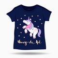 Little funny unicorn illustration on T Shirt kids template