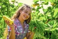 Little gardener girl growing fresh food just from farm Royalty Free Stock Photo
