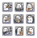 9 Halloween stickers with music baby ghosts Royalty Free Stock Photo
