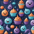 Little ghost cupcakes colorful seamless picture 3d
