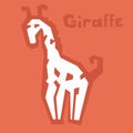 Little giraffe icon, paper cut. Brutal modern style. Abstract silhouette of an african animal on orange background with text.