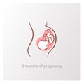 Baby in womb, head down. 9 month pregnant woman silhouette. Royalty Free Stock Photo