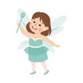 Little Girl Actress in Theater Costume of Fairy with Magic Wand Showing Performance Vector Illustration