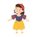 Little Girl Actress in Theater Costume of Snow White Showing Performance Vector Illustration
