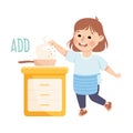 Little Girl Adding Spice in Frying Pan Demonstrating Vocabulary and Verb Studying Vector Illustration Royalty Free Stock Photo