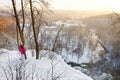 Little girl admiring a view of Vilnia river from geological Puckoriai exposure, Vilnius Royalty Free Stock Photo