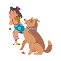 Little Girl Afraid of Dogs Dodging with Terror Vector Illustration Royalty Free Stock Photo