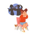 Little Girl Afraid of Parents Scolding and Quarrelling Sitting on Chair and Crying Vector Illustration