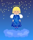 Little girl - angel in the night sky above the clouds. Royalty Free Stock Photo