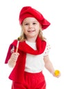 Little girl in artist costume isolated Royalty Free Stock Photo