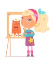 Little girl with artist profession. Cute kid with professional occupation vector illustration. Child as painter with Royalty Free Stock Photo