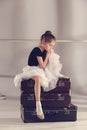 The little girl as balerina dancer sitting at studio Royalty Free Stock Photo