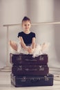 The little girl as balerina dancer sitting at studio Royalty Free Stock Photo