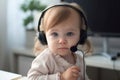 Little girl as call center employee funny job baby illustration Royalty Free Stock Photo