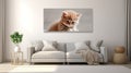 a little girl as she relaxes on a bed with her cherished kitten in a modern minimalist living room, the child as she Royalty Free Stock Photo