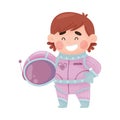 Little Girl Astronaut Wearing Spacesuit Exploring the Moon Vector Illustration