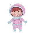 Little Girl Astronaut Wearing Spacesuit Exploring the Moon Vector Illustration