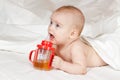 Little girl with baby bottle Royalty Free Stock Photo