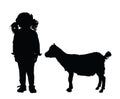 Little girl with baby goat on farm vector silhouette illustration isolated. Royalty Free Stock Photo