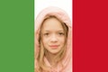 Little girl on the background of the flag of Italy Royalty Free Stock Photo