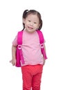 Little girl with backpack over white Royalty Free Stock Photo