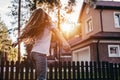 Little girl on backyard Royalty Free Stock Photo