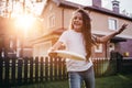 Little girl on backyard Royalty Free Stock Photo