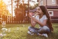 Little girl on backyard Royalty Free Stock Photo