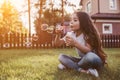 Little girl on backyard Royalty Free Stock Photo