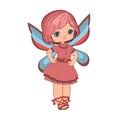 Little girl in a beautiful dress with butterfly wings. Flirts. Beautiful fashionable fairy child. The isolated object on