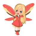 Little girl in a beautiful dress with butterfly wings. Flirts. Beautiful fashionable fairy child. The isolated object on