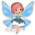 Little girl in a beautiful dress with butterfly wings. Flirts. Beautiful fashionable fairy child. The isolated object on